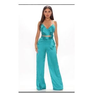 Fashion Nova Luxury Views Pants Set-Emerald